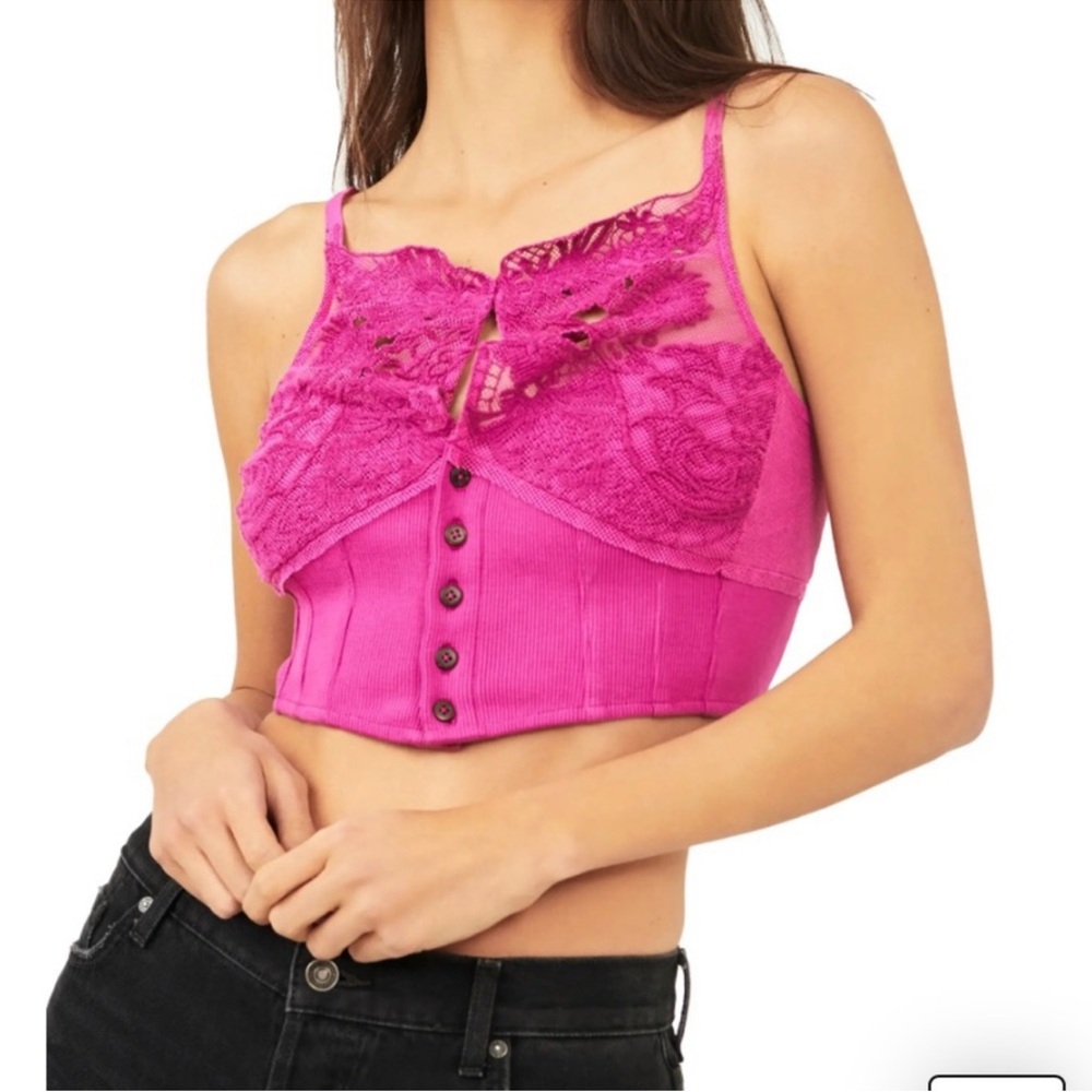 NEW FREE PEOPLE Have My Heart Crop Lace Cotton Camisole